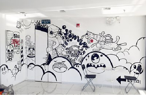 获嘉手绘墙并非传统涂鸦。